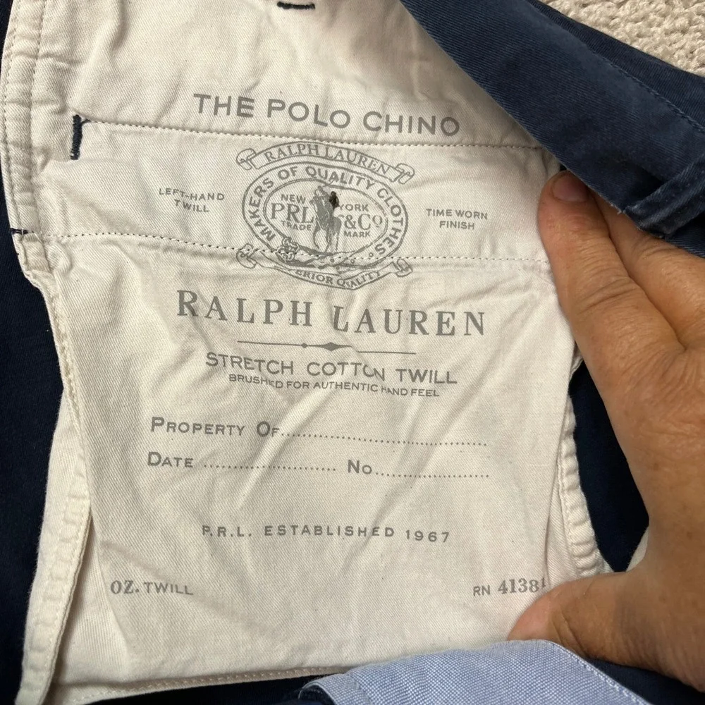 Polo Ralph Lauren Pants Mens 42x30 Navy Blue‎ Chino Stretch Straight Fit Twill